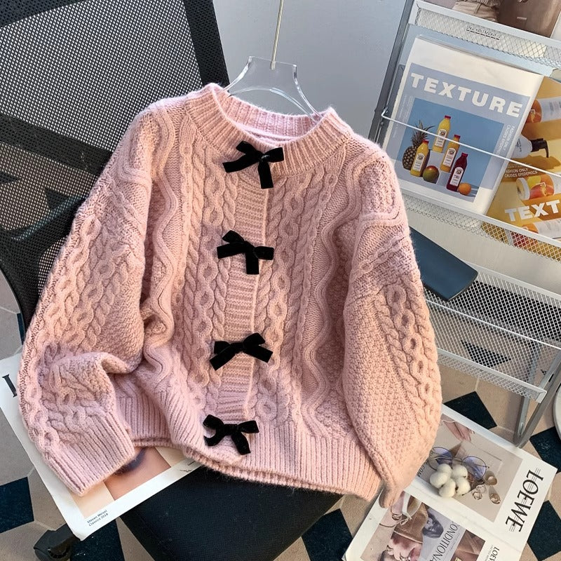 Bow Detail Loose Knit Cardigan - fairypeony