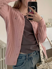 Vintage Cable Knit Slim Cardigan - fairypeony