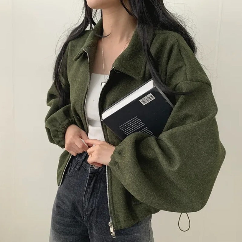 Solid Color Loose Double Pocket Wool Jacket - fairypeony