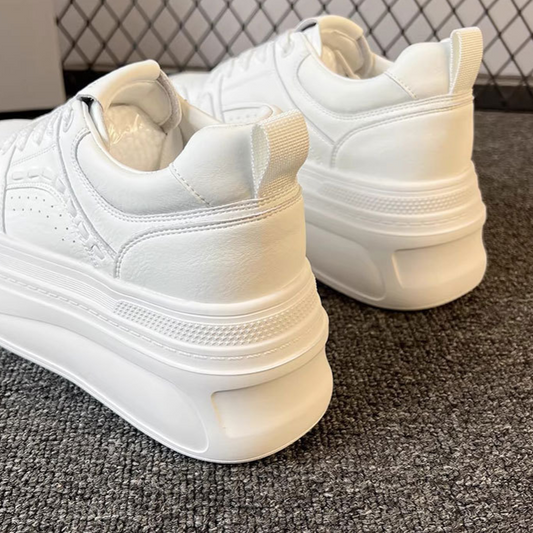 Genuine Leather Platform Sneakers – 7cm Chunky Sole Cowhide Trainers in White