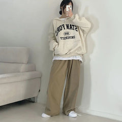 Vintage Half Zip Up Letter Print Oversized Hoodie
