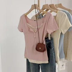 Patchwork Rib Short Sleeve Tee