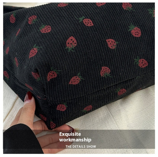 Strawberry Print Corduroy Shoulder Bag