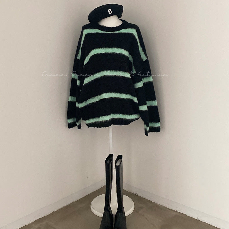 Loose Casual Mid-length Sweater Retro Top