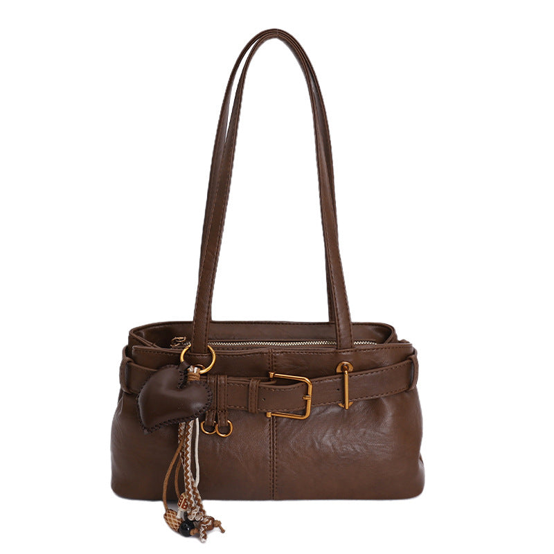 Vintage Belted Pu Leather Shoulder Bag - fairypeony