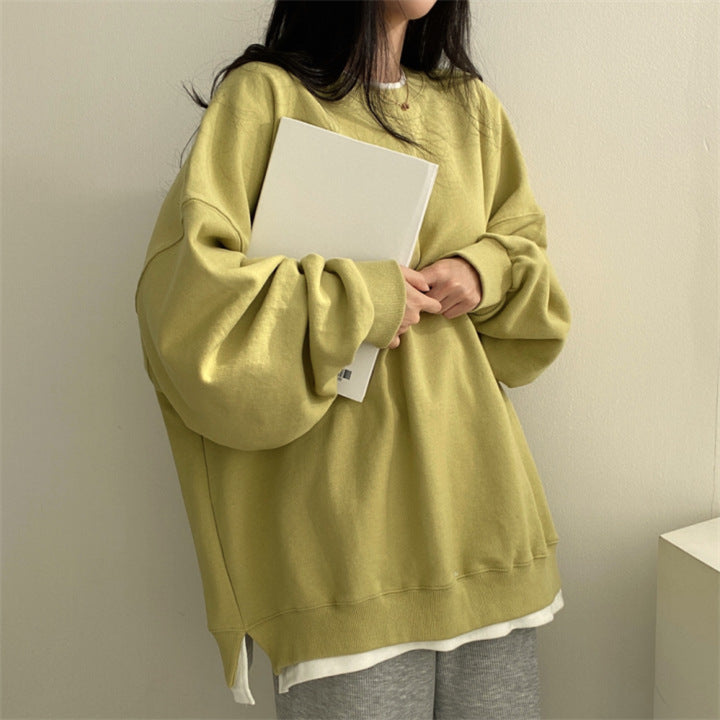 Solid Color Oversized Sweatshirt - fairypeony