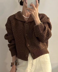 Vintage Textured Knitted Long Sleeve Cardigan