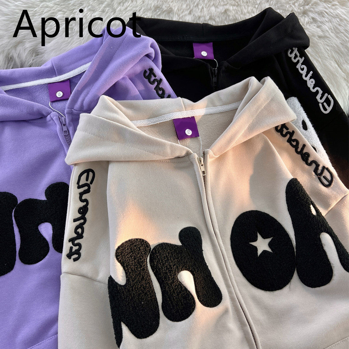 Toweling Star Zip Up Oversized Hoodie - fairypeony