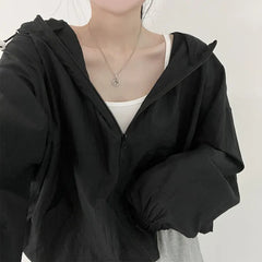 Vintage Sunscreen Hooded Zip Up Jacket