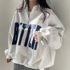 Contrast Color Letter Print Oversized Sweatshirt