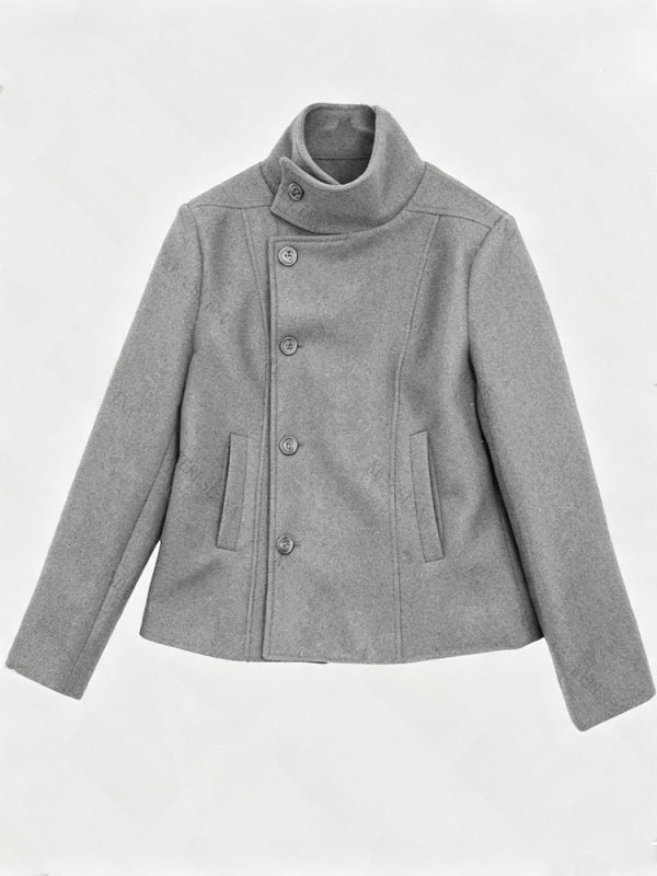 Korean style stand collar sweatshirt jacket in gray