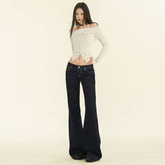 Women's Dark Blue Low Waisted Micro-flared Jeans