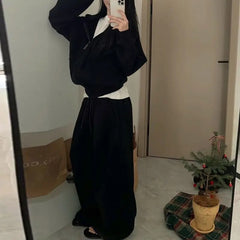 Solid Color Double Waist Baggy Sweatpants