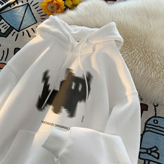 Black Cat Print Solid Color Oversized Hoodie