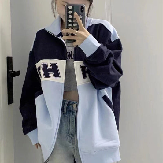 Vintage Contrast Color Jacket - fairypeony