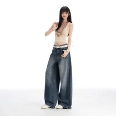 Womens High-Waisted Wide-Leg Denim Pants