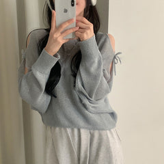 Aesthetic Cutout Off-shoulder Knitted Tee