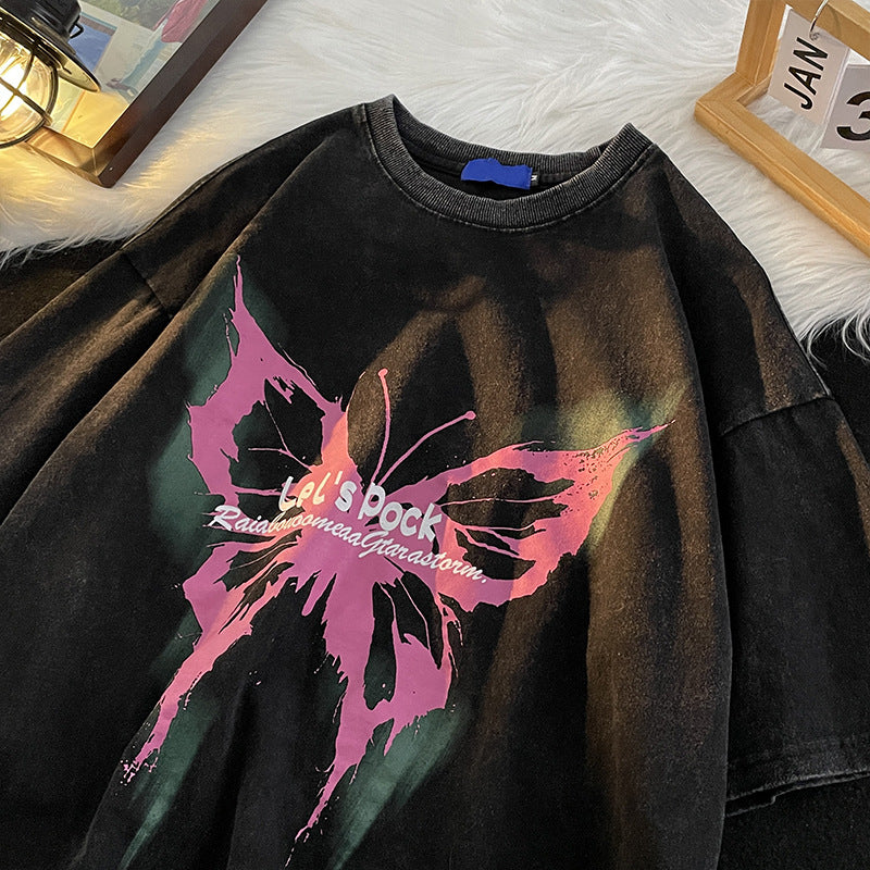 Vintage Butterfly Short Sleeve Graphic Oversized Tee - fairypeony