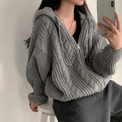Cable Knit Oversized Zip Up Hooded Cardigan