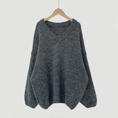 Solid Color V-Neck Oversized Sweater