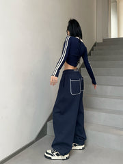 Fold Over Waist Baggy Sweatpants - fairypeony