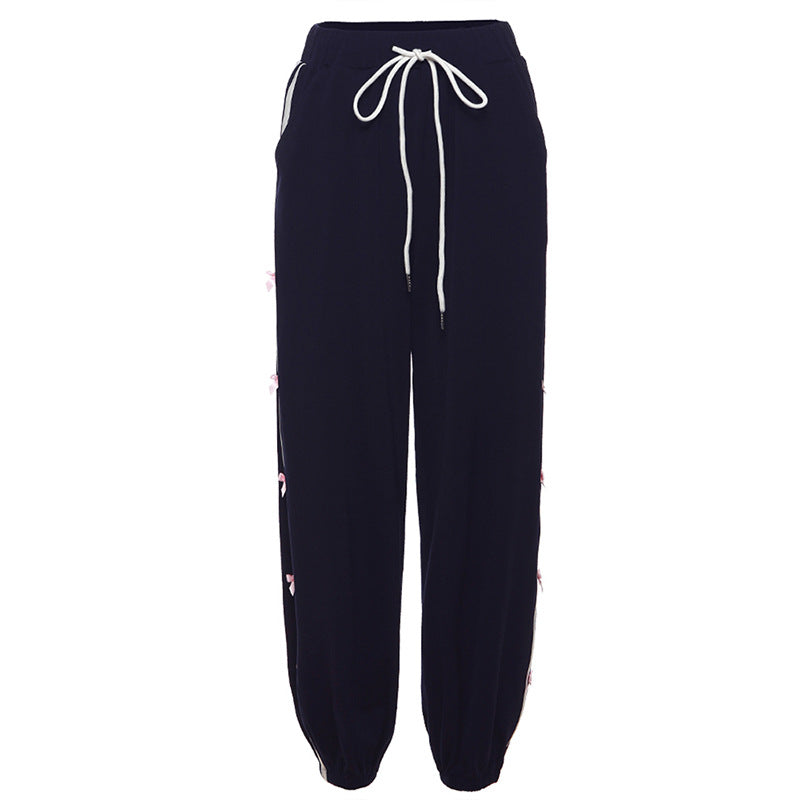 Aesthetic Bow Tie Piping Detail Sweatpants