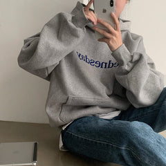Vintage Embroidery Letter Solid Color Hoodie - fairypeony