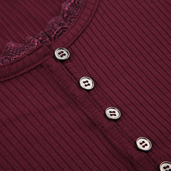 Lace Trim Rib Long Sleeve Slim Tee