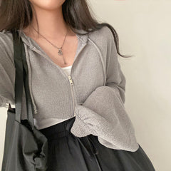 Vintage Zip Up Knitted Cropped Hoodie - fairypeony