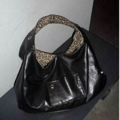 Leopard Print Reversible Tote Bag Large Capacity PU Handbag