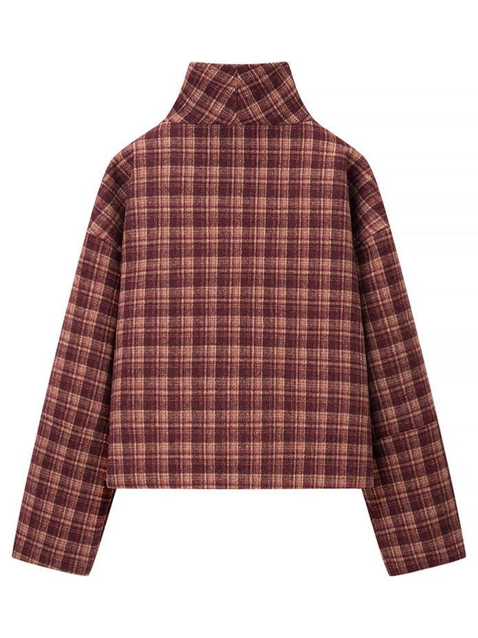Stand Collar Wool Plaid Jacket