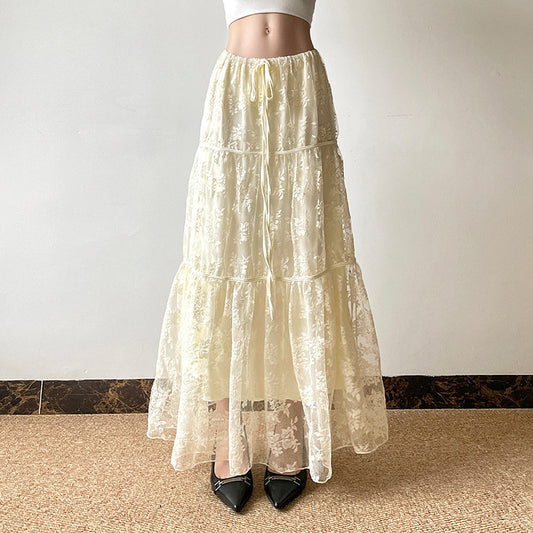 Lace Stitching Double layer Maxi Skirt