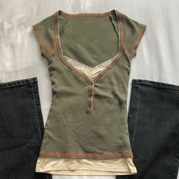 Retro Square Neck Cotton T-shirt
