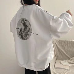 Vintage Back Moon Print Pullover Sweatshirt - fairypeony