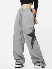 Star Patch Baggy Gray Sweatpants - fairypeony