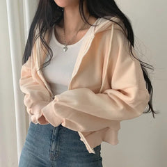 Solid Color Oversized Cropped Hoodie