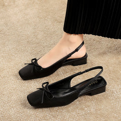 French Style Satin Bow Low Heel Shoes