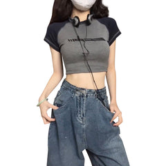 Vintage Raglan Short Sleeve Crop Top - fairypeony