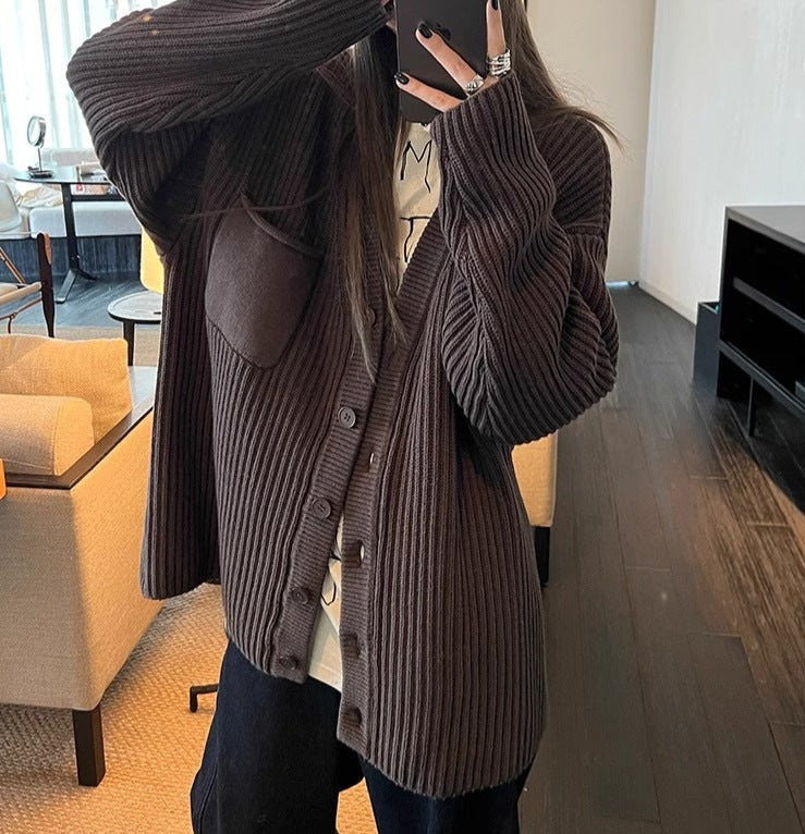 Vintage Front Pocket Loose Oversized Cardigan