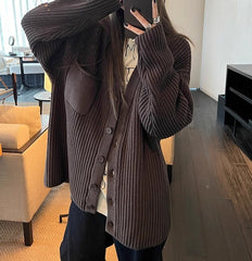 Vintage Front Pocket Loose Oversized Cardigan