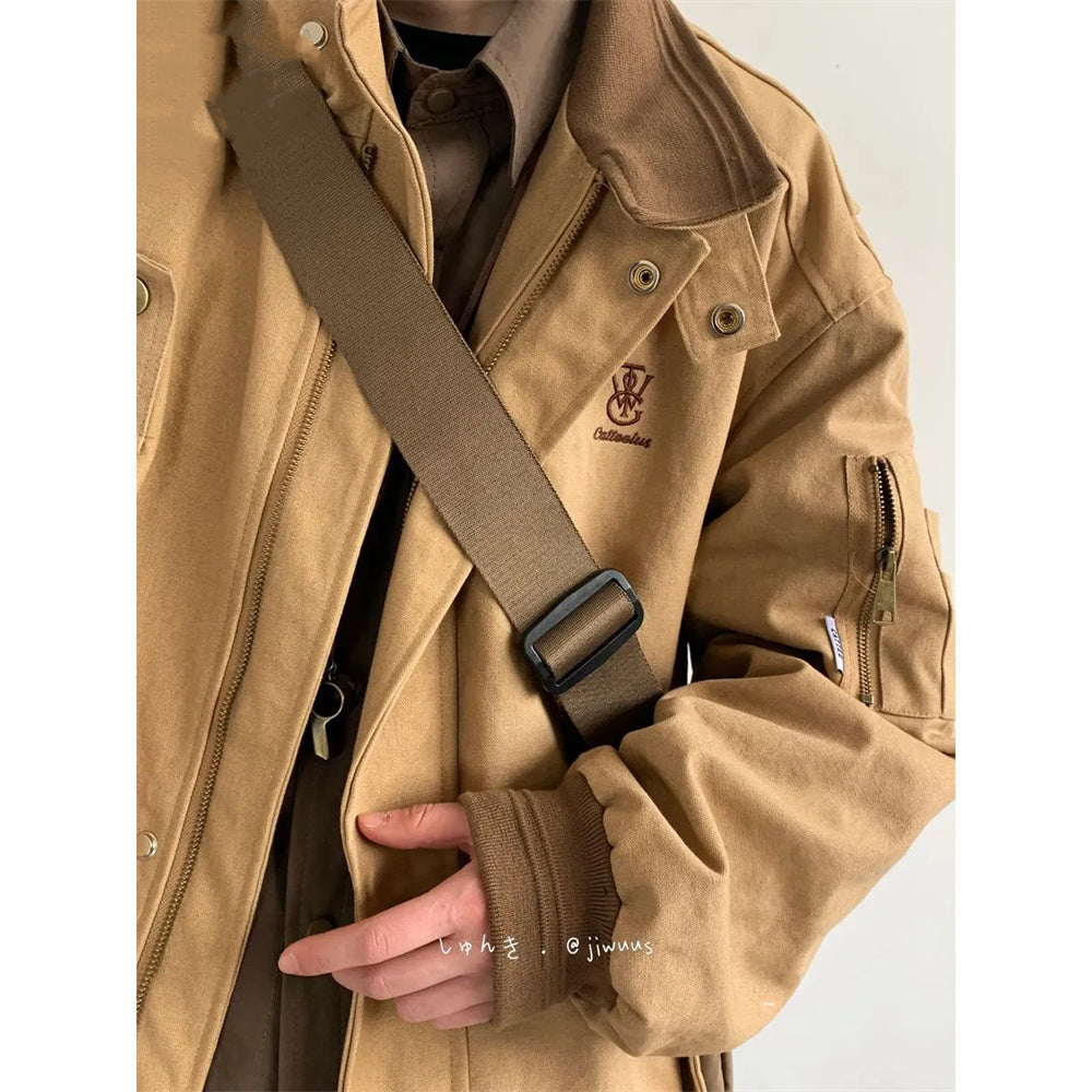 Patchwork Oversized Cargo Zip UP Jacket - fairypeony