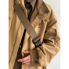 Patchwork Oversized Cargo Zip UP Jacket - fairypeony