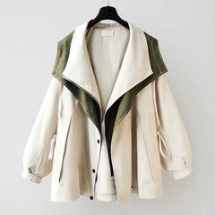 Color Block Splice Zip Up Fake Two Piece Jacket - fairypeony