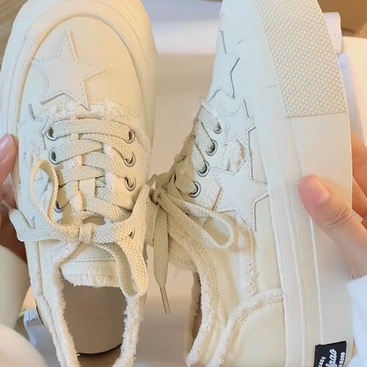 Stars Frayed Trim Sneakers - fairypeony