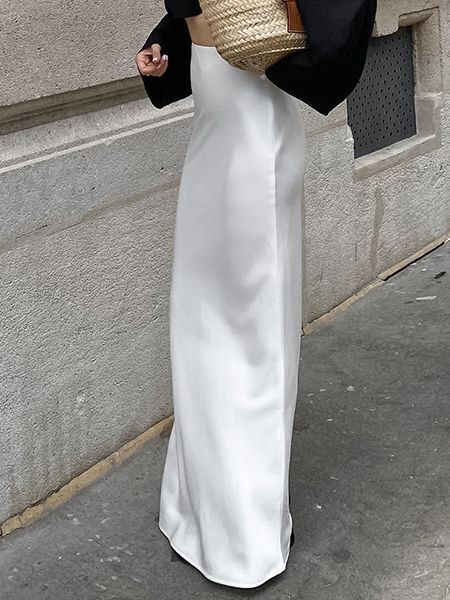 Solid Satin High Rise Mermaid Maxi Skirt - fairypeony