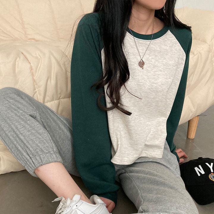 Raglan Contrast Color Long Sleeve Tee - fairypeony