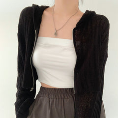 Rib Crop Knitted Zip Up Hoodie