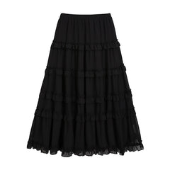 French Ruffled Flared Chiffon Maxi Skirt - fairypeony
