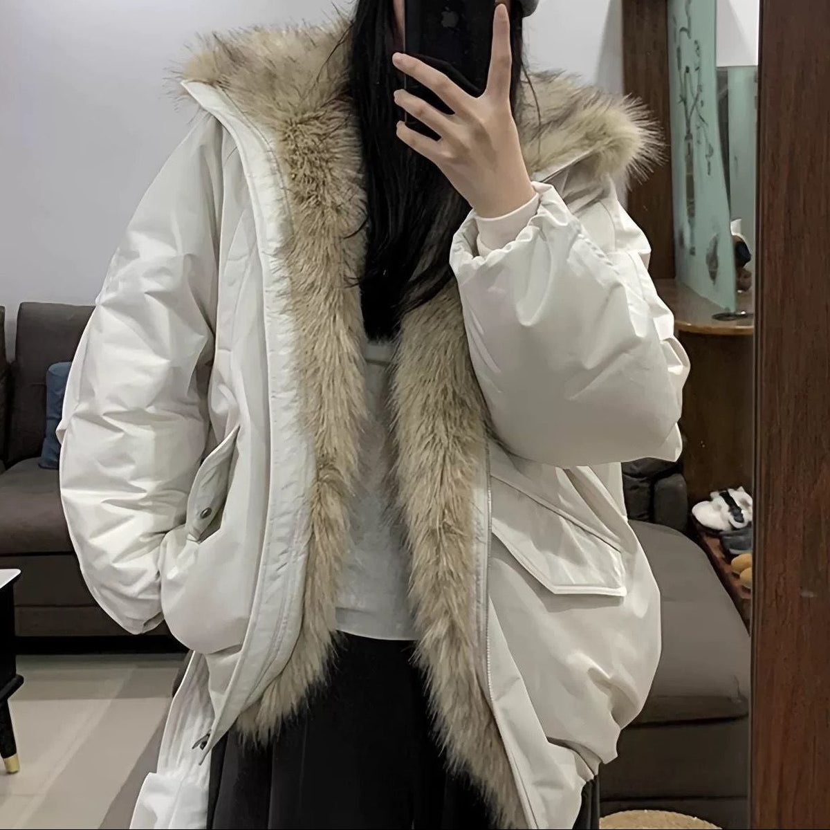 Vintage Fur Collar Zip Up Padded Jacket