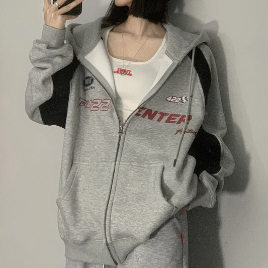 Vintage Patchwork Oversized Zip Up Hoodie - fairypeony